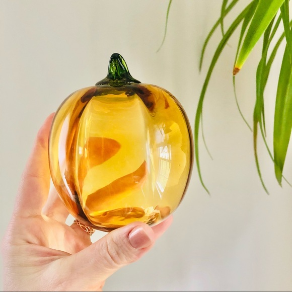 Small Glass Pumpkin Seasonal Decor Fruit Accent